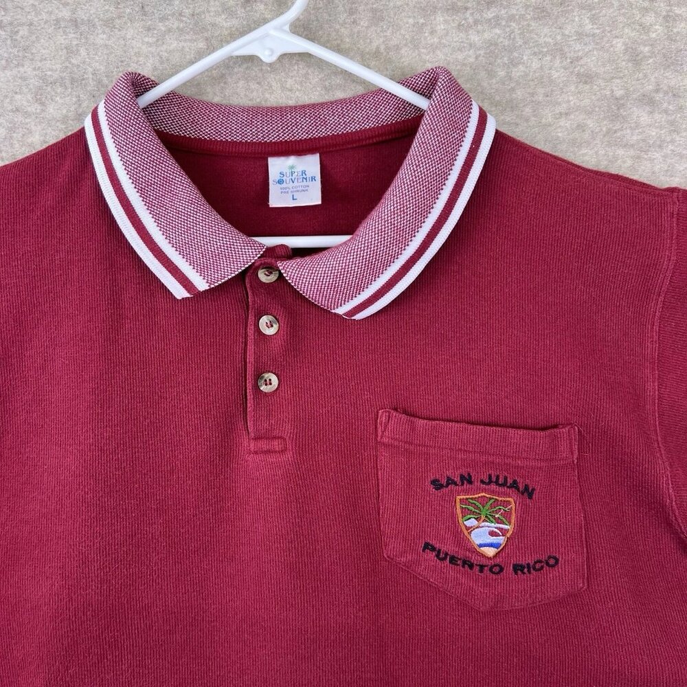 VTG San Juan Puerto Rico Polo Red Shirt Mens Large Vacation Summer